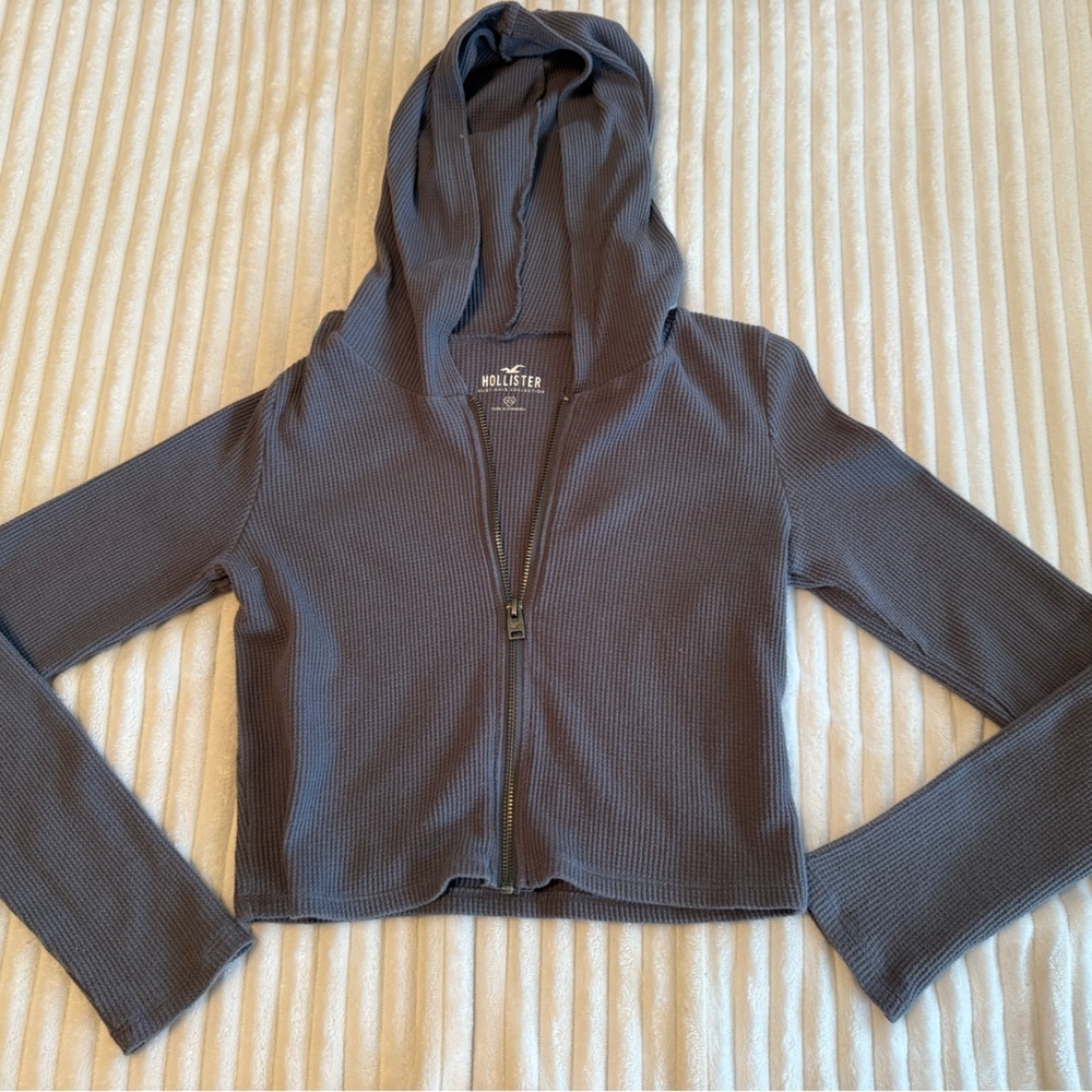 Hollister Blue Zip-Up waffle Hoodie
